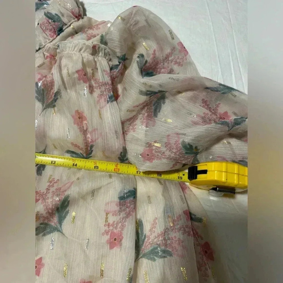 lined floral sheer blouse, sz S, cream, pink, green, Spring, Easter - Picture 9 of 11